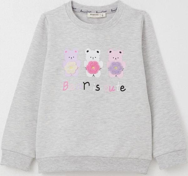 Breeze Kız Çocuk Sweatshirt Sevimli Ayıcıklar Baskılı 1.5-5 Yaş, Açık Gri Melanj - Image 1