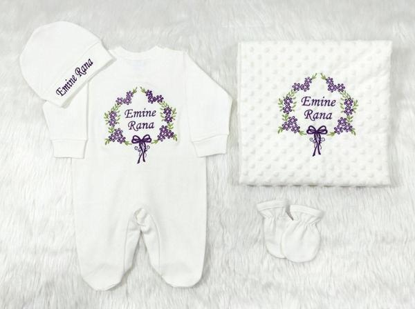 Hastane Çıkış Tulum Seti Ve Battaniyesi (kişiye Özgü Isimli Nakış Desenli) - Image 1