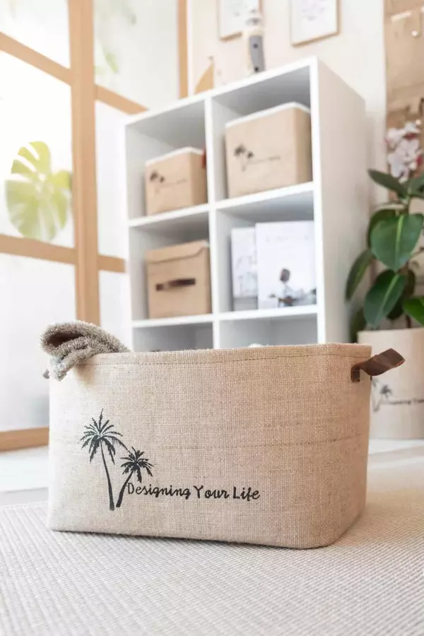 Jüt Dolap İçi Çamaşır Çocuk Odası Oyuncak Düzenleyici Katlanır Saklama Sepeti Organizer 34x24x21 - Image 1