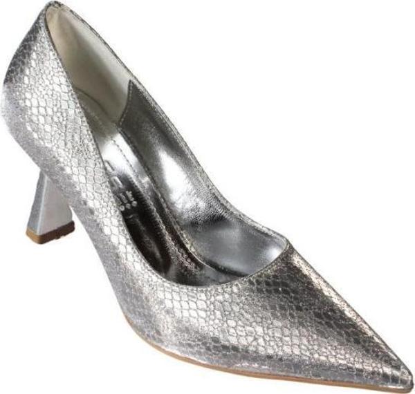 YAZKIŞ Kadın Platin Gümüş Parlak Petek Kumaş 7cm Kadeh Topuk Sivri Burun Stiletto Ayakkabı - Image 1