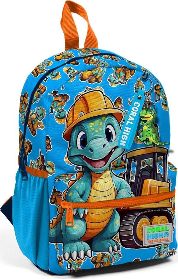 Minik Yuva Sırt Çantası Mavi Turuncu Dinozor Desenli İki Bölmeli 23571 - Image 1