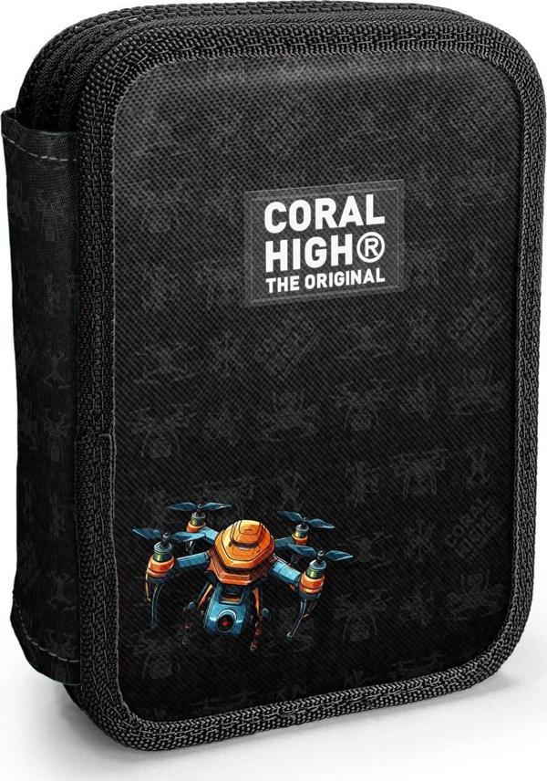 Coral High Siyah Drone Desenli Çift Katlı Kalem Çanta 11158 - Image 1