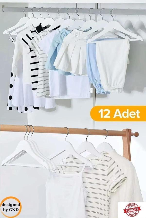Babylondy 12 Adet Dolap Içi Düzenleyici Çocuk Elbise Askısı Bebek Askısı Kıyafet Ve Elbise Askısı Beyaz - Image 1