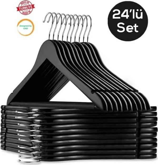 Babylondy 24 Adet Ahşap Görünümlü Plastik A Kalite Siyah Elbise Askı - Image 1
