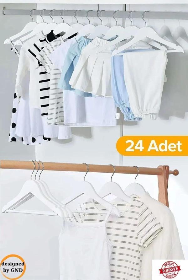 Babylondy 24'Lü Ahşap Görünümlü Çocuk Elbise Askı Bebek Askısı Kıyafet Ve Elbise Askısı 24 Adet - Image 1
