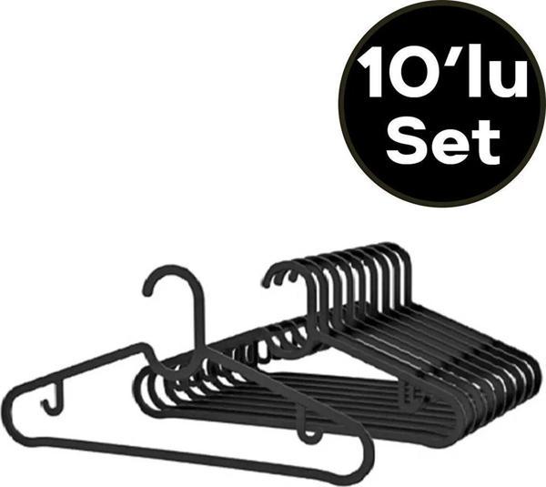 Babylondy Elbise Askısı Fular Askısı Gömlek Tişört Askısı Kırılmaz 10 Adetli Set Siyah - Image 1