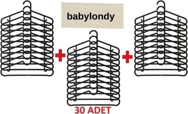 Babylondy Elbise Askısı Fular Askısı Gömlek Tişört Askısı Kırılmaz 30 Adet Set Siyah - Image 1