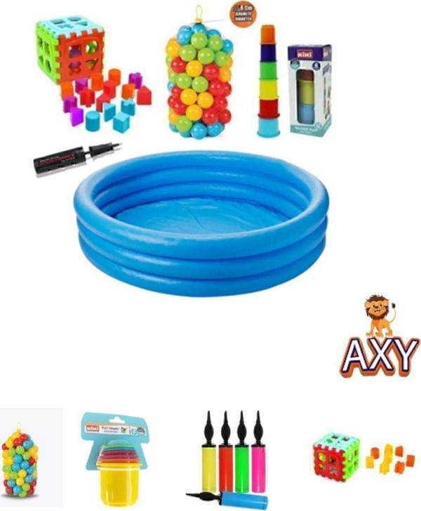 İntex Eğitici Bebek Oyuncakları Seti Şişme Havuz 114Cm - Top - Bultak - Mini Kule - Pompa - Image 1