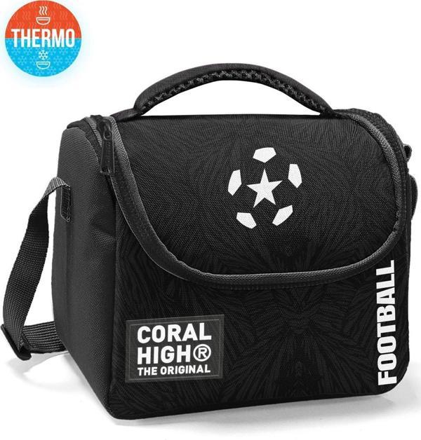 Coral High Kids Siyah Futbol Desenli Thermo Beslenme Çantası 22798 - Image 1