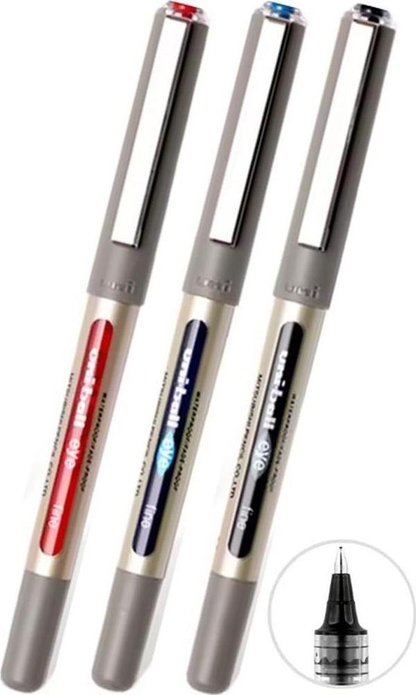 Mavi Siyah Kırmızı Pilot Kalem 3 Adet Uniball Eye Fine 0.7 mm Roller Pilot Kalem Ub-157 Roller Uçlu Likit Mürekkepli - Image 1