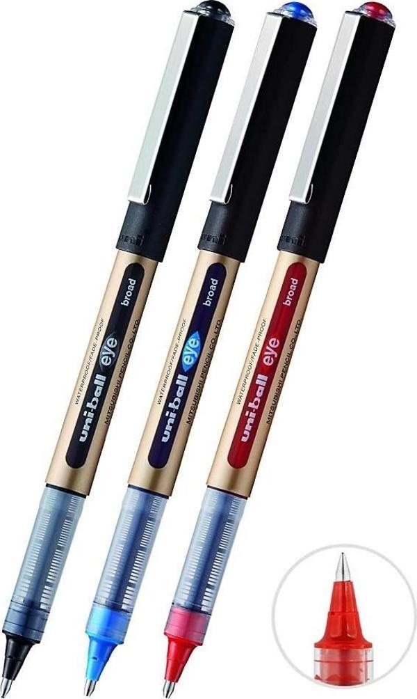Mavi Siyah Kırmızı Pilot Kalem 3 Adet Uniball Eye Broad 1.0 mm Roller Pilot Kalem Ub-150-10 Roller Uçlu Likit Mürekkepli - Image 1