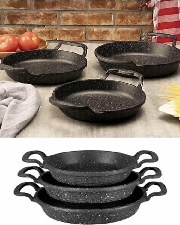 Esse Nso 3’Lü Set Polenta Döküm Siyah Granit Sahan Tava 22Cm-20Cm-18Cm - Image 1