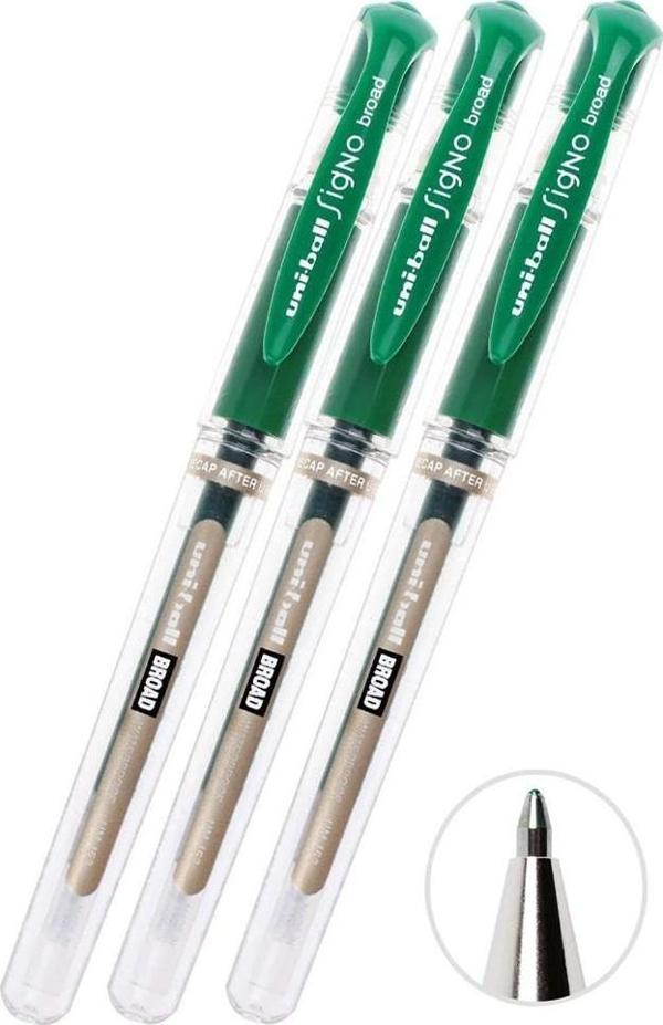 Yeşil İmza Kalemi 3 Adet Uniball Signo Broad1.0 mm Roller Pilot Kalem Um-153 Roller Uçlu Likit Mürekkepli Pilot Kalem - Image 1
