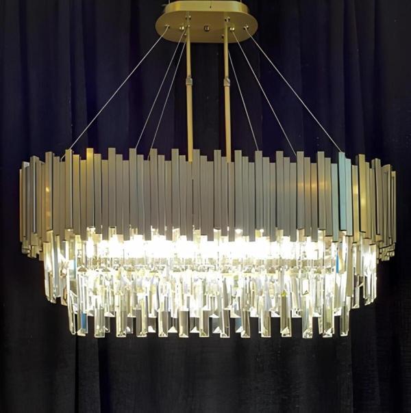 Özçelikler Premium Antrasit Inox 80 Lik Oval Kristal Salon Taşlı Lüks Avize - Image 1