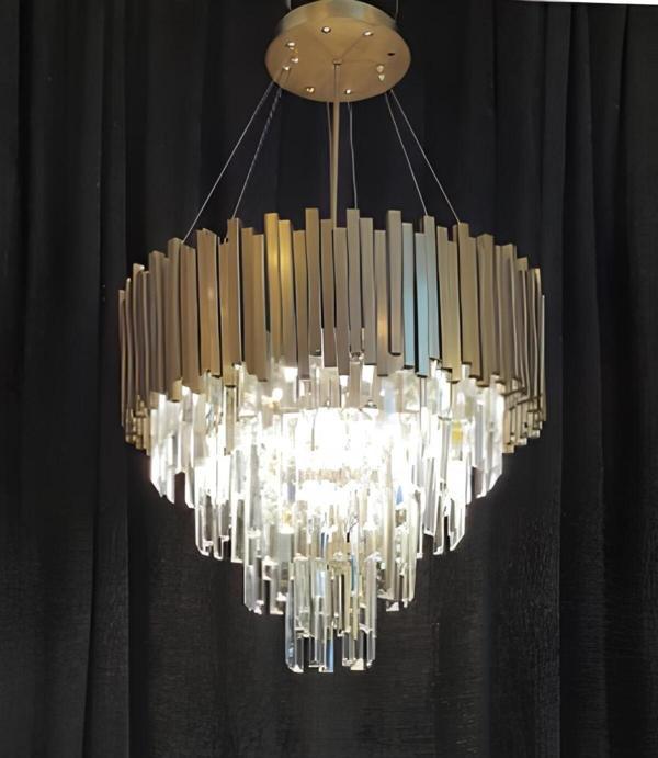 Özçelikler Premium Antrasit Inox 60 Lık Daire Kristal Salon Taşlı Lüks Avize - Image 1