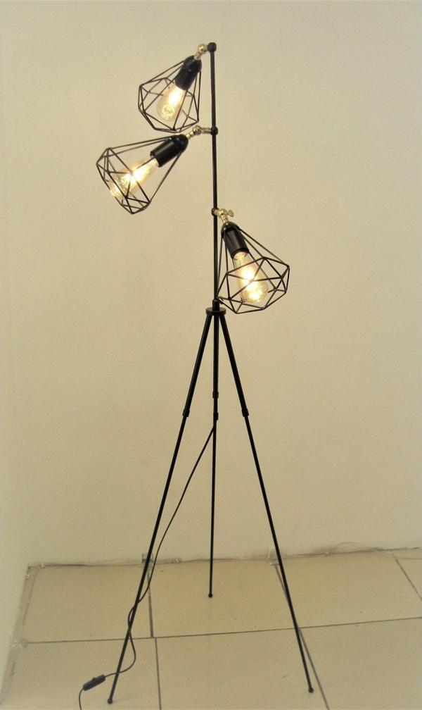 Özçelikler Elmas Tripod Siyah Retro Üçlü Salon Lambader - Image 1