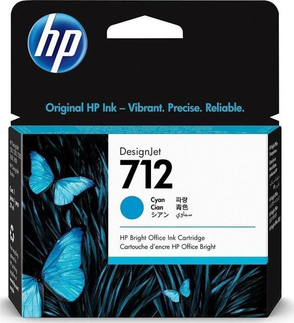HP 712 Cyan Mavi 29ML Plotter Kartuşu 3ED67A - Image 1