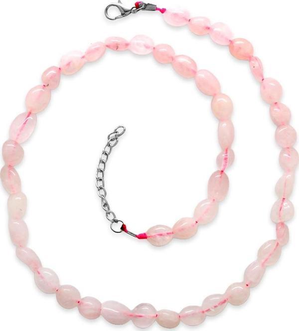 Silver Renk Metal Zincirli Amorf Pembe Kuvars Doğaltaş Kadın Kolye - Image 1