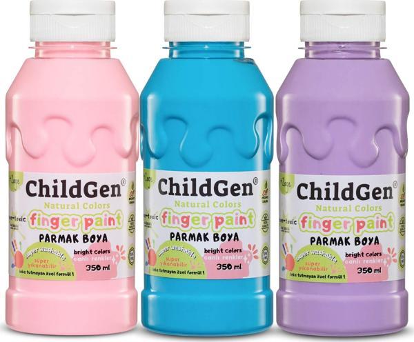 ChildGen Süper Yıkanabilir 3'lü Parmak Boya Pastel Set (3x350ml) (Pembe-Mavi-Mor) - Image 1
