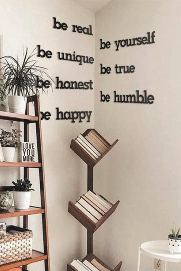 Siyah Be Real Be Yourself Ahşap Mdf Dekoratif Duvar Yazısı - Image 1