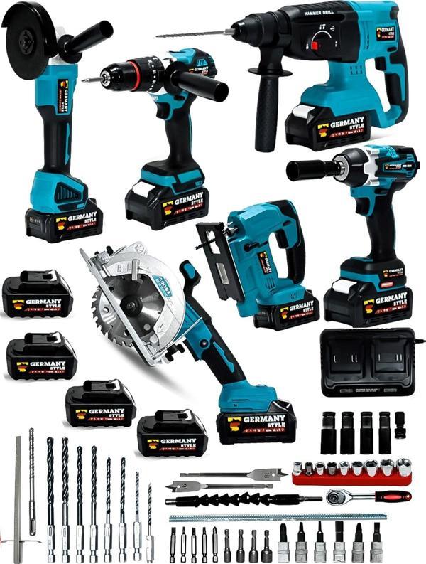 Germany Style Şarjlı Pro 6'lı Makine Seti Matkap Dekupaj Daire Testere Taşlama Hilti Somun Sökme  - Image 1