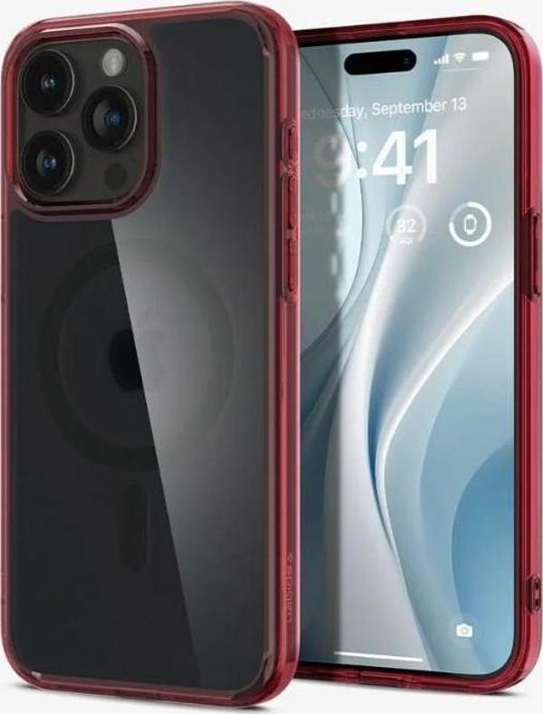 Spigen iPhone 15 Pro Max Kılıf, Spigen Ultra Hybrid Magfit (Magsafe Uyumlu) Deep Red - Image 1