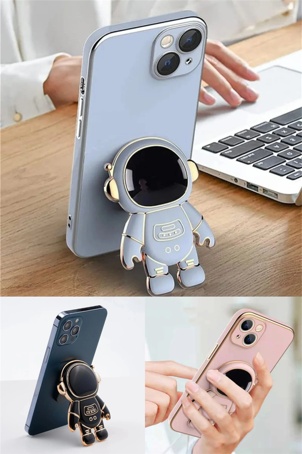 Mor Masa Üstü Sevimli Astronot Standı Telefon Tutucu Yapışkan Özelliği Telefon Kılıfına Yapıştırılabilir - Image 1