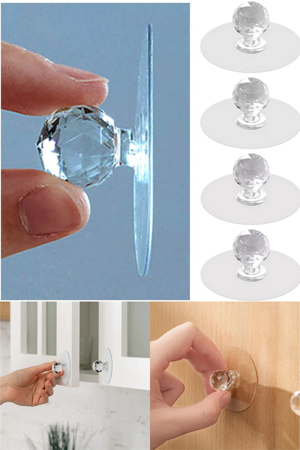 12 Adet Dolap Çekmece Tutacağı Pratik Yapışkanlı Kristal Mobilya Topuzu Komidin Çekmece Kulpu - Image 1