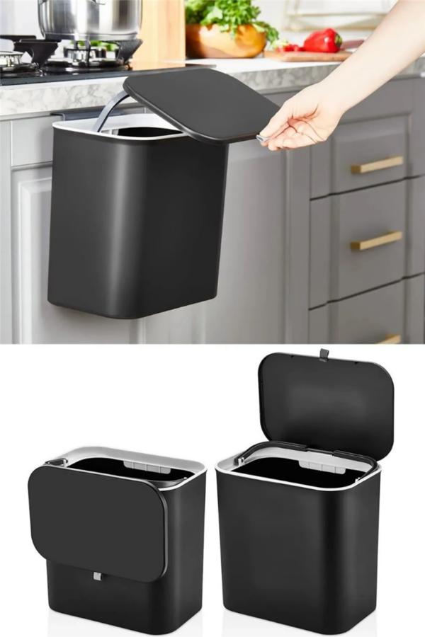 15 Litre Fonksiyonel Kapaklı Banyo Mutfak Tezgahüstü Çöp Kovası Dolap Duvar Aparatlı 15 Lt. - Image 1