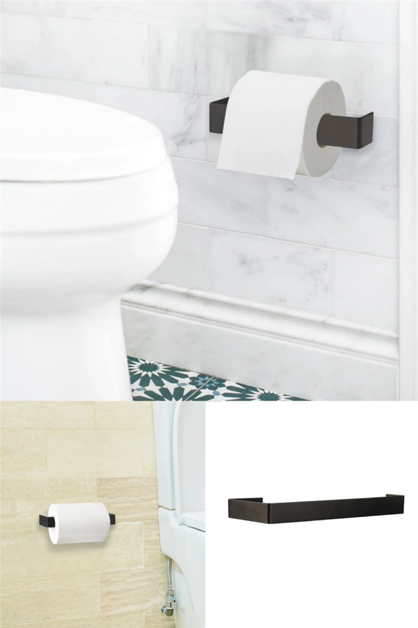 Yapışkanlı Vidalı Siyah Açık Tuvalet Kağıtlığı Wc Kağıtlık Tutucu - Image 1