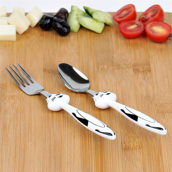 2 Parça Hayvan Figürlü Çocuk Bebek Yemek Çatal Kaşık Mama Seti - Image 1