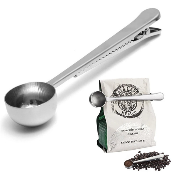 Paslanmaz Çelik Çay Kahve Bitki Çayı Mutfak Ölçü Kaşığı ve Paket Klipsi Silver - Image 1