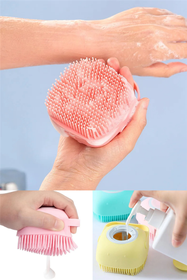 Yumuşak Silikon Malzemeli Esnek Jel Hazneli Masaj Fonk. Etkili Banyo Duş Kese Lifi Pembe - Image 1