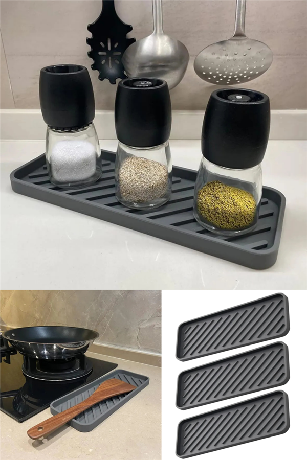 3 Adet Silikon Yağdanlık Yağlık Standı ,çok Amaçlı Organizer Sunumluk ,sabunluk Altlığı , 23x10 Cm - Image 1