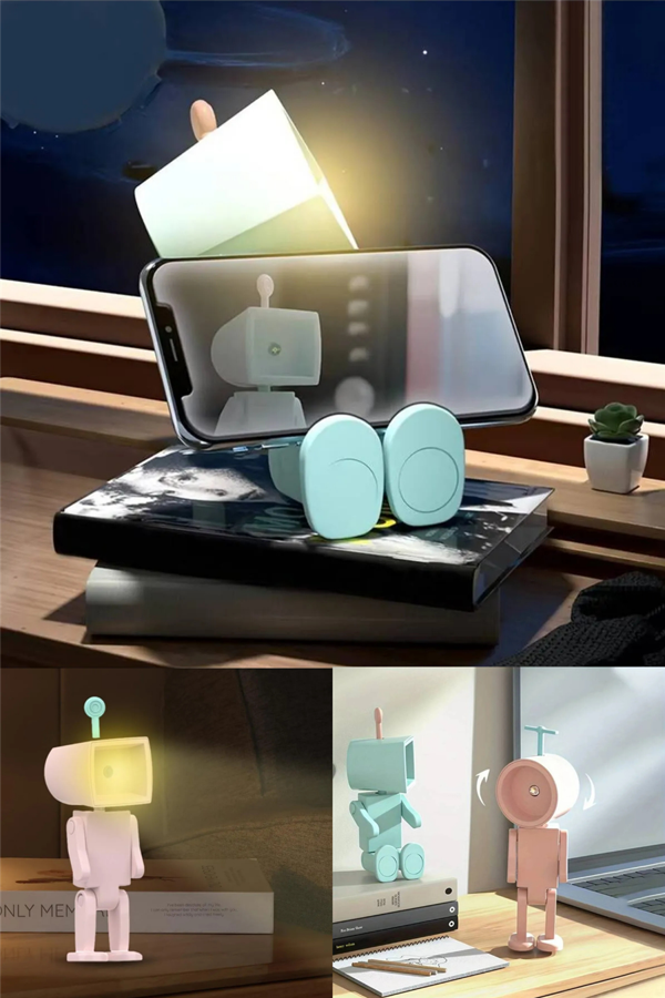 Robot Şeklinde Masa Üstü Lamba ve Telefon Tutacağı Kare Şekilli Sarı Lambalı - Image 1