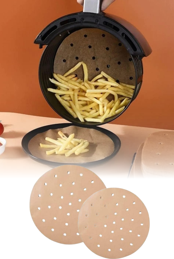 Airfryer Pişirme Kağıdı 50 Adet Delikli Yuvarlak Model Pişirme Kağıdı Airfryer Yağsız Fritöz - Image 1