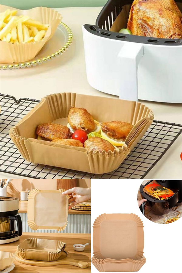 Airfryer Pişirme Kağıdı 50 Adet Hava Fritözü Kare Model Pişirme Kağıdı Airfryer Yağsız Fritöz - Image 1