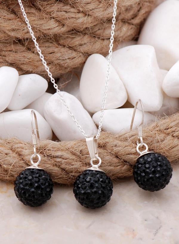 Top Siyah Taşlı Gümüş Set 16 - Image 1
