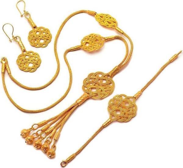 Aşk Düğümü Altın Yaldızlı Kazaziye El Sarması Gümüş Set 1109 - Image 1