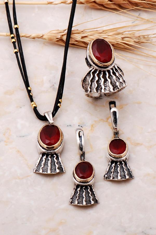 Yaşam Ağacı Tasarım Elişi Gümüş Set 1990 - Image 1