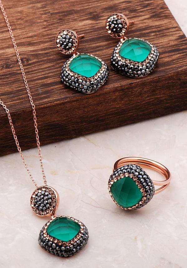 Peridot Taşlı Rose Gümüş Set 2068 - Image 1