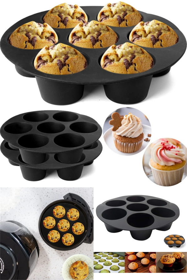 Siyah Silikon Airfry Kek Pişirme Kalıbı Tüm Airfryerlara Uyumlu Muffin Pişirme Kabı - Image 1