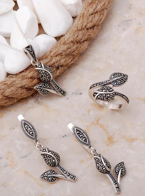 Laleli Markazit Taşlı Gümüş Üçlü Set 2129 - Image 1