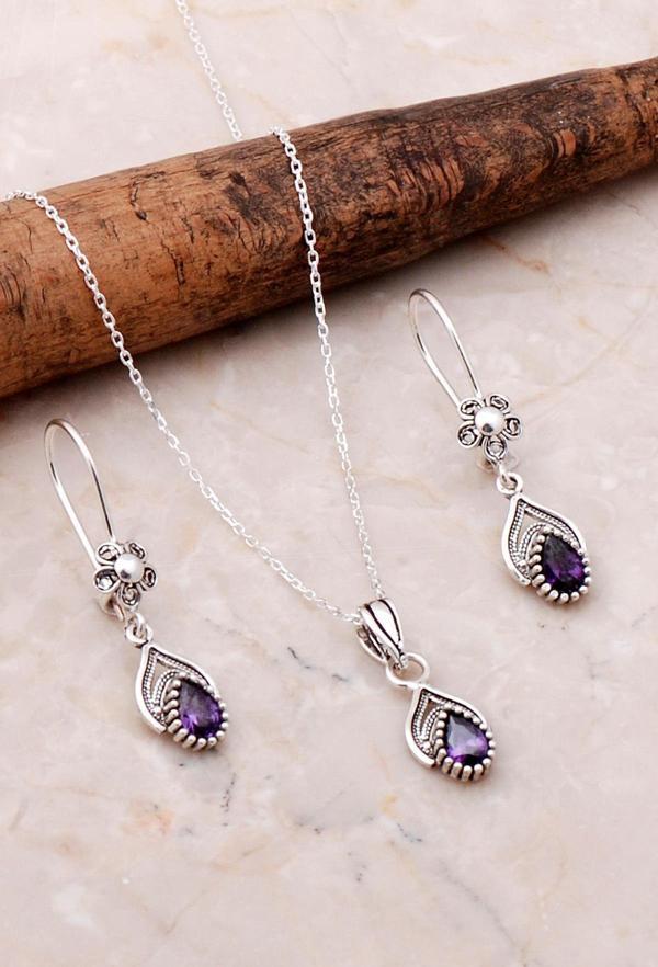 Telkari İşlemeli Elişi Gümüş Ametist Set 2196 - Image 1