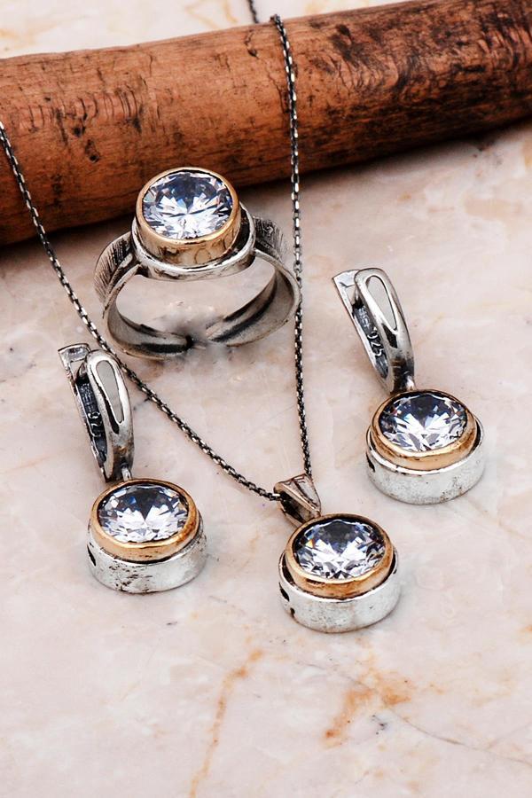 Zirkon Taşlı Tasarım Elişi Gümüş Set 2291 - Image 1