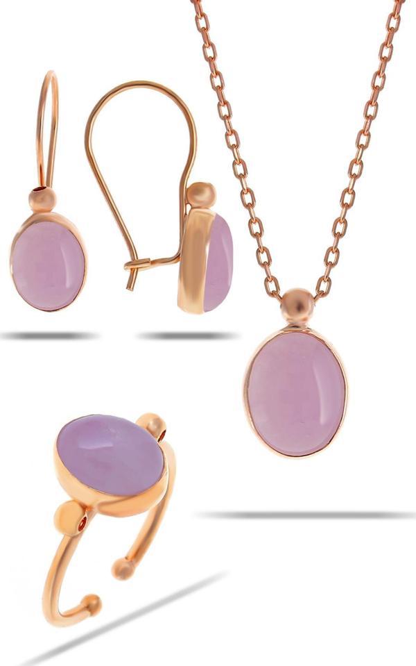 Pembe Kuvars Taşlı Rose Gümüş Set 2313 - Image 1