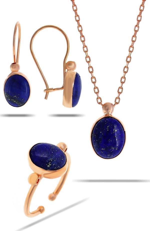 Lapis Lazuli Taşlı Rose Gümüş Set 2317 - Image 1