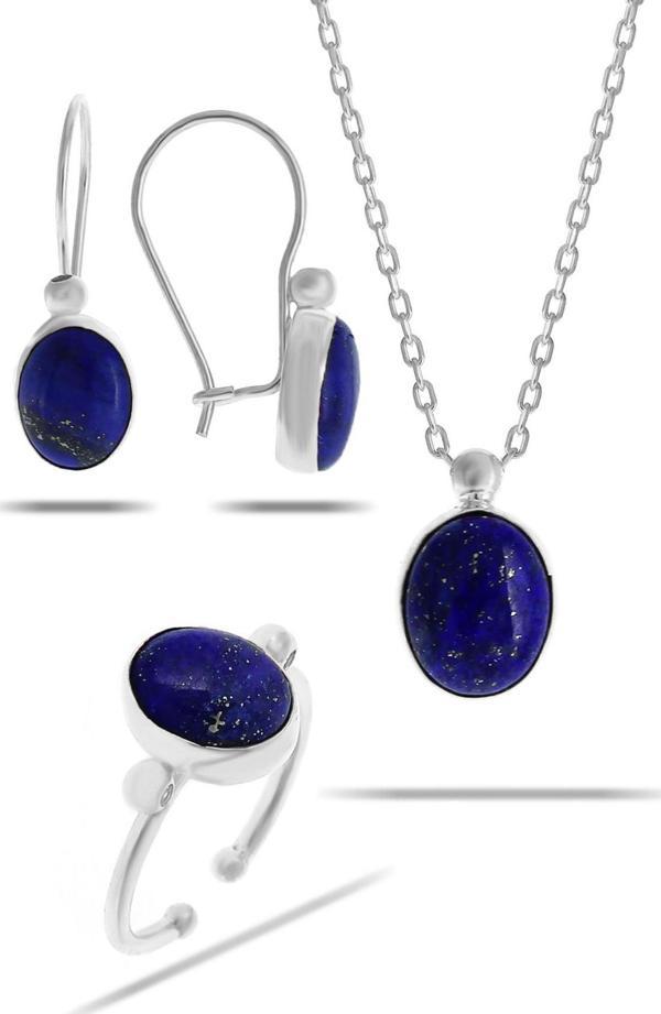 Lapis Lazuli Taşlı Rodyumlu Gümüş Set 2325 - Image 1