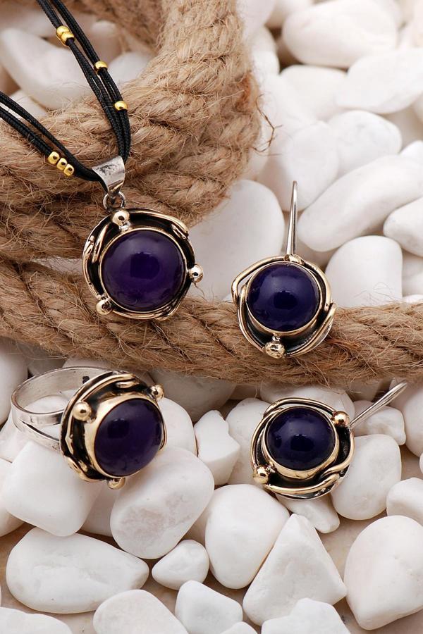 Amnetist Taşlı Elişi Gümüş Set 2326 - Image 1