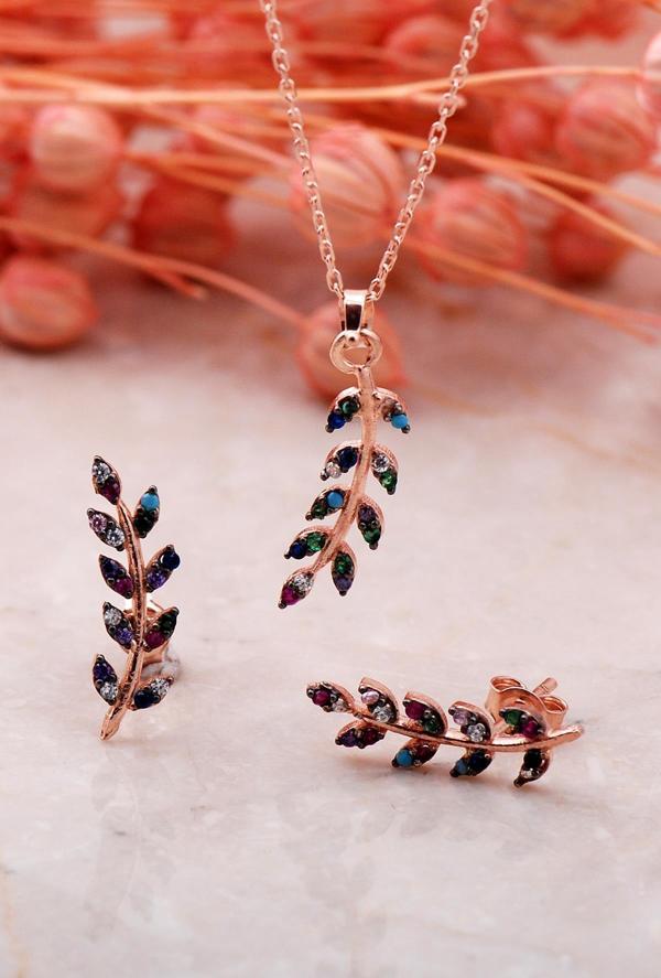 Yaprak Tasarım Mix Rose Gümüş İkili Set 2342 - Image 1